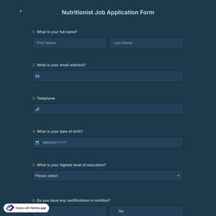 Nutritionist Job Application Form