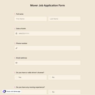 Mover Job Application Form