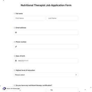 Nutritional Therapist Job Application Form