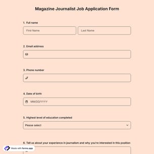 Magazine Journalist Job Application Form