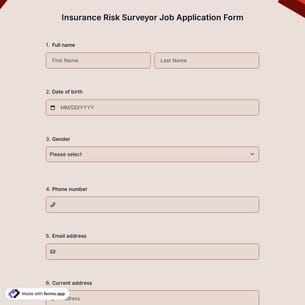 Insurance Risk Surveyor Job Application Form