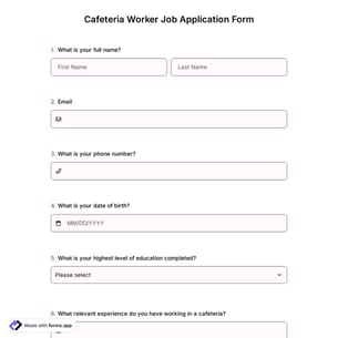 Cafeteria Worker Job Application Form