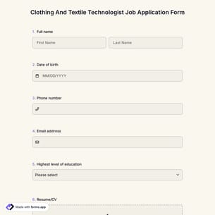 Clothing And Textile Technologist Job Application Form
