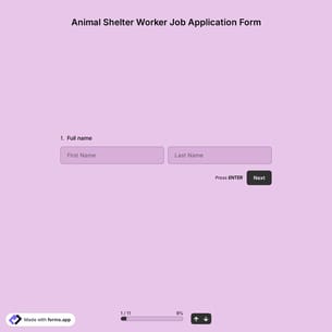 Animal Shelter Worker Job Application Form