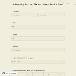 Advertising Account Planner Job Application Form