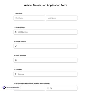 Animal Trainer Job Application Form