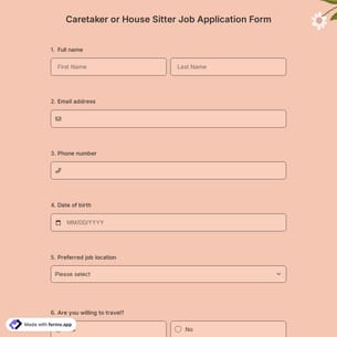 Caretaker or House Sitter Job Application Form