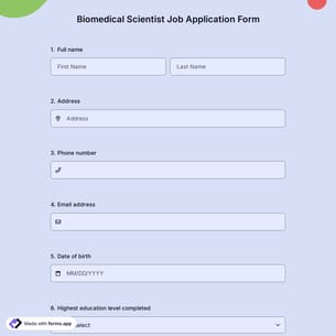 Biomedical Scientist Job Application Form