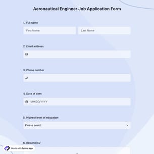 Aeronautical Engineer Job Application Form
