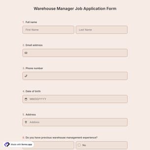 Warehouse Manager Job Application Form