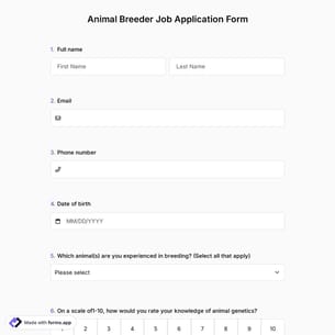 Animal Breeder Job Application Form