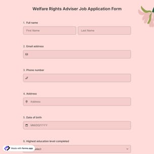 Welfare Rights Adviser Job Application Form
