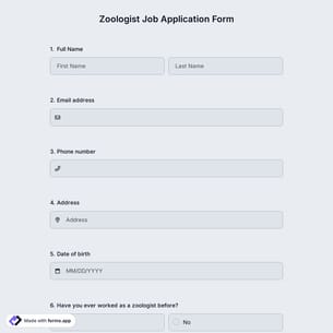 Zoologist Job Application Form