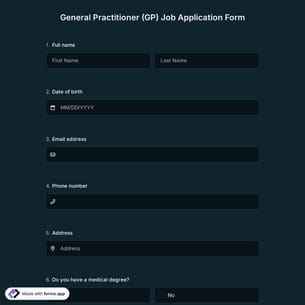 General Practitioner (GP) Job Application Form