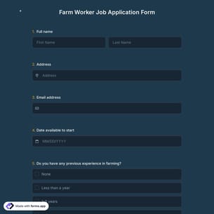 Farm Worker Job Application Form