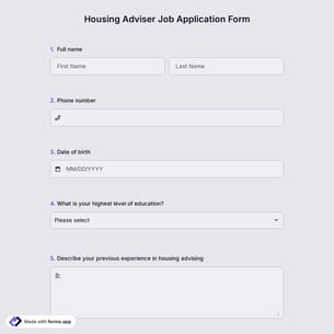 Housing Adviser Job Application Form