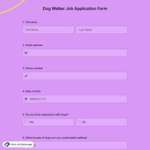 Dog Walker Job Application Form
