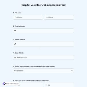 Hospital Volunteer Job Application Form