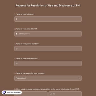 Request for Restriction of Use and Disclosure of PHI