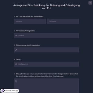 Anfrage zur Einschränkung der Nutzung und Offenlegung von PHI
