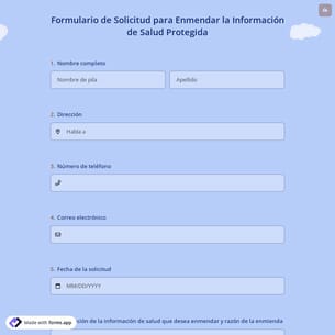 Formulario de Solicitud para Enmendar la Información de Salud Protegida