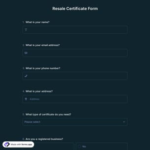 Resale Certificate Form