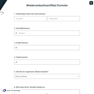 Wiederverkaufszertifikat Formular
