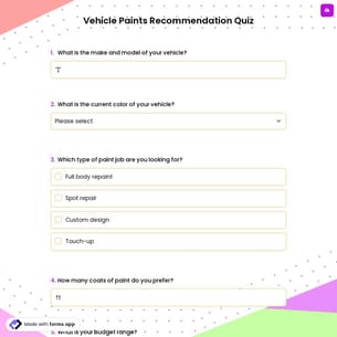 Vehicle Paints Recommendation Quiz