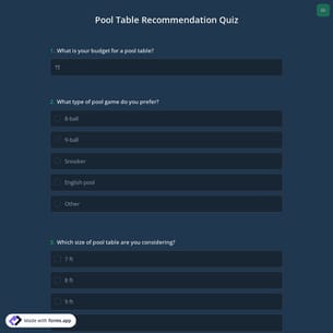 Pool Table Recommendation Quiz