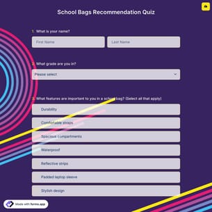 School Bags Recommendation Quiz