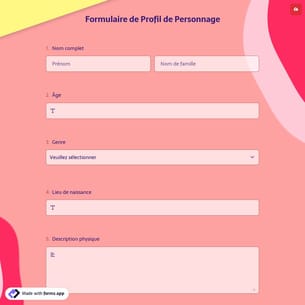 Formulaire de Profil de Personnage