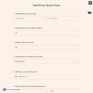 Cab Driver Quote Form