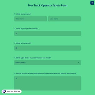 Tow Truck Operator Quote Form