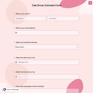 Cab Driver Estimate Form