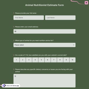 Animal Nutritionist Estimate Form