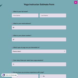 Yoga Instructor Estimate Form