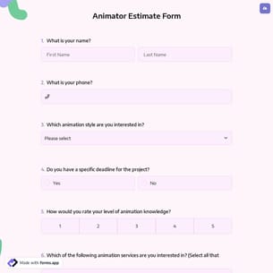 Animator Estimate Form