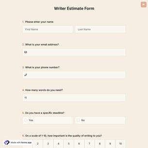 Writer Estimate Form