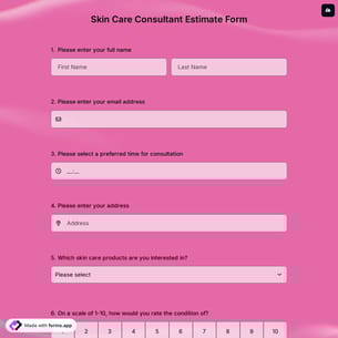 Skin Care Consultant Estimate Form