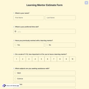 Learning Mentor Estimate Form