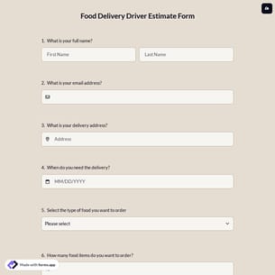 Food Delivery Driver Estimate Form