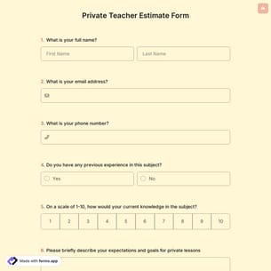 Private Teacher Estimate Form
