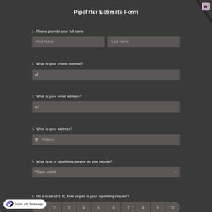 Pipefitter Estimate Form