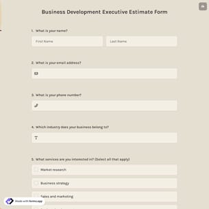 Business Development Executive Estimate Form