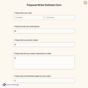 Proposal Writer Estimate Form