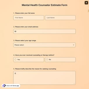 Mental Health Counselor Estimate Form
