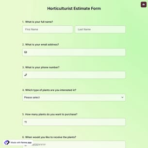 Horticulturist Estimate Form