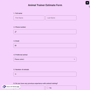 Animal Trainer Estimate Form