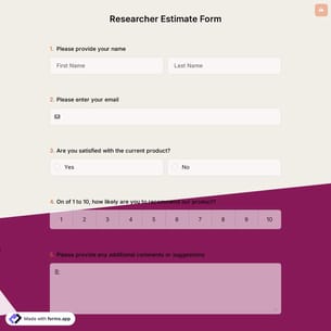Researcher Estimate Form
