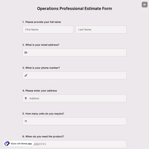 Operations Professional Estimate Form